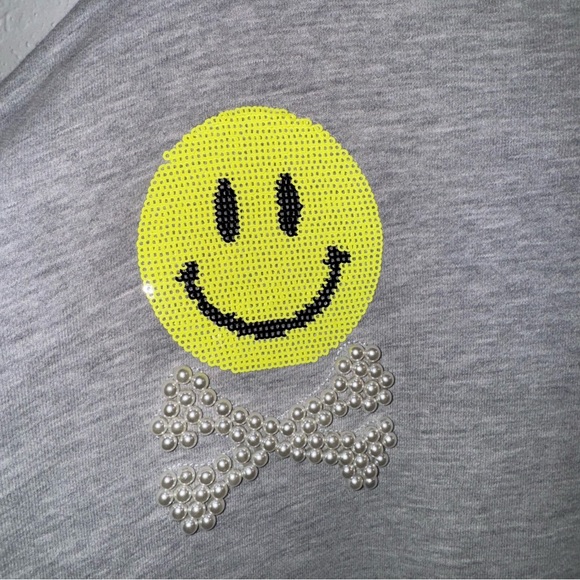 Smiley Crossbones Sweatshirt by Queen of Sparkles. - Picture 3 of 7